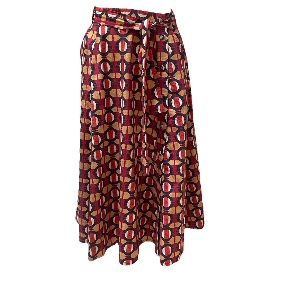 La Petite Française Geometric Midi Skirt Size 36 Red Tan French Mod Poetcore EUC